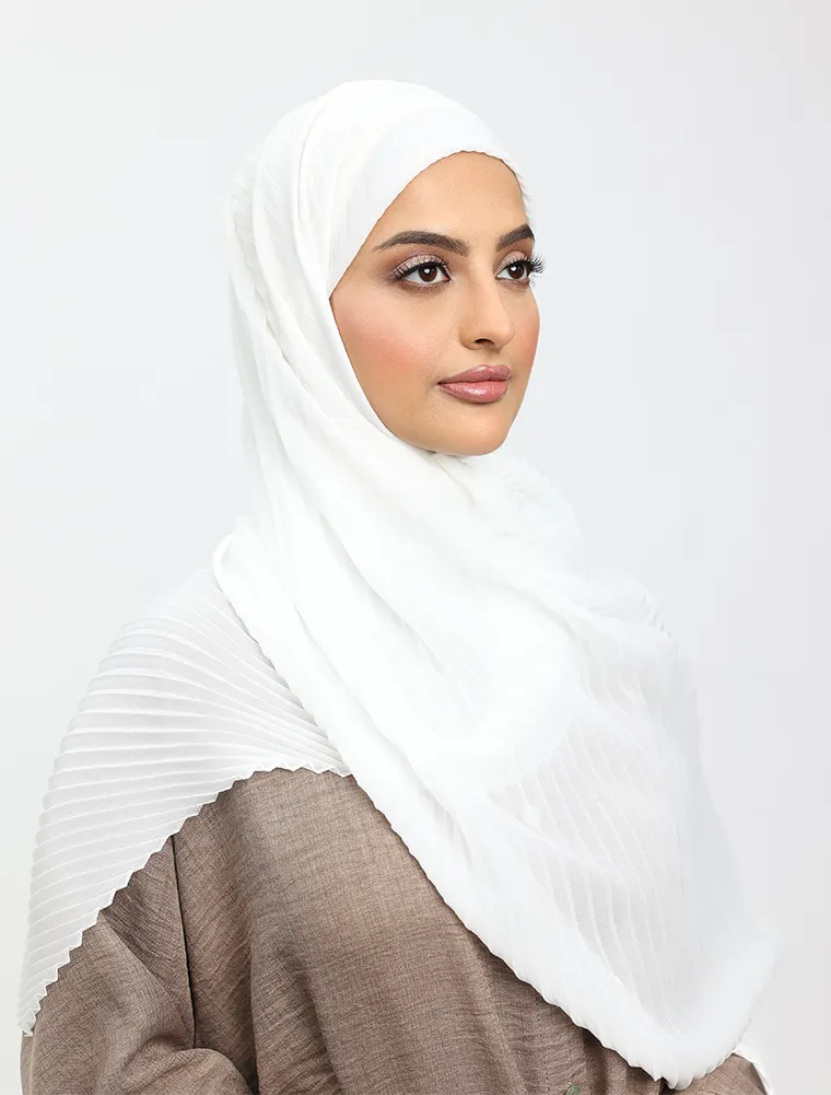White Pleated Chiffon Hijab
